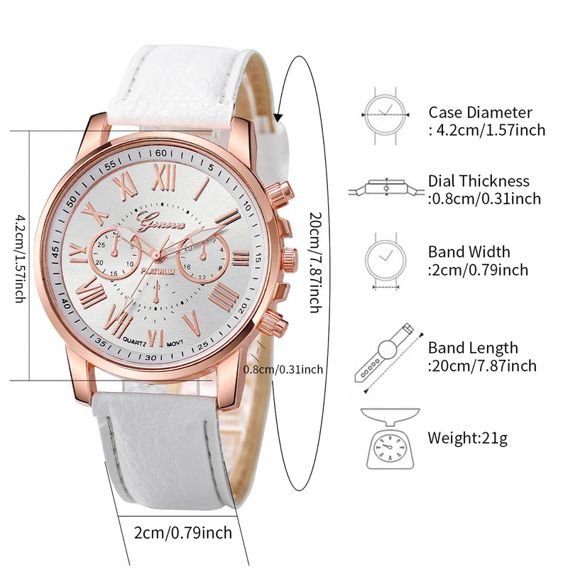 5PCS/Set Women's Watch Fashion Roma Dial Leather Band Quartz Watches Pearls Jewelry Set(Without Box)