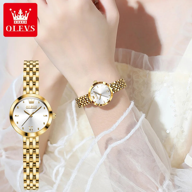 OLEVS Luxo Top Marca Relógios Femininos Elegante Moda Relógio de Ouro para Mulheres Original Simples Quartzo Impermeável Relógio de Pulso Senhoras