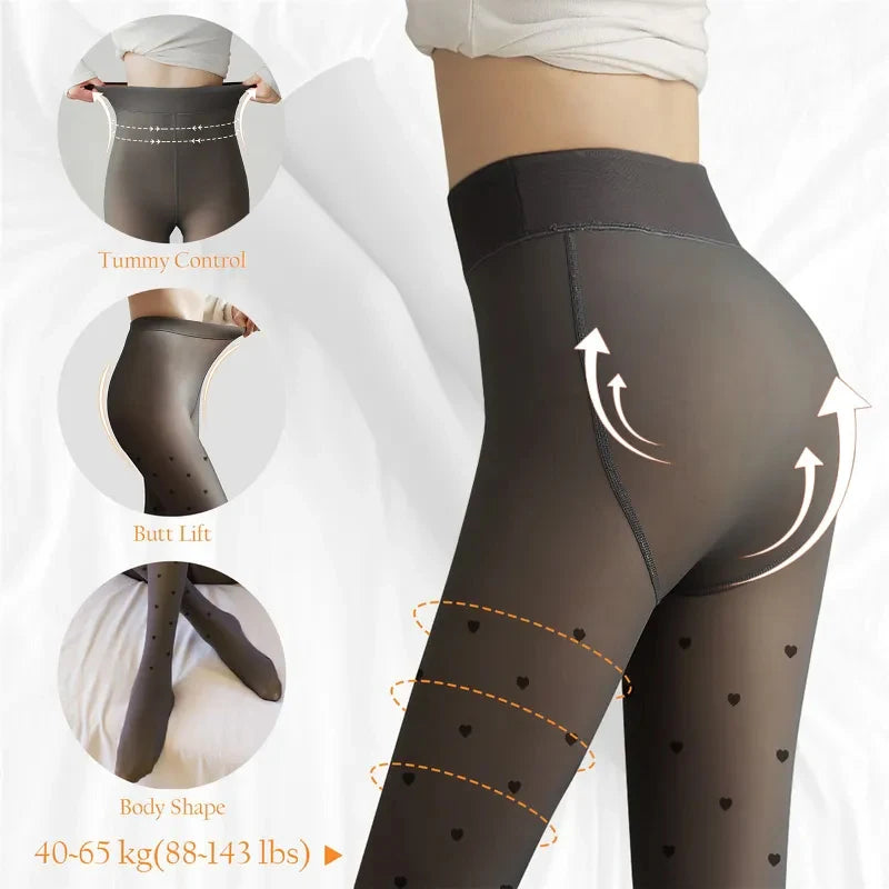 Leggings femininas de inverno 80/200g Velo Meias quentes Efeito de pele Calças justas 2023 Leggings com estampa feminina Calças térmicas de alta elasticidade